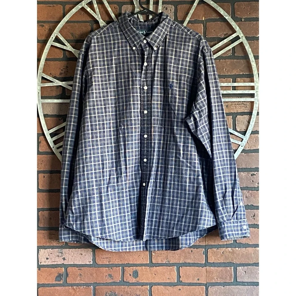 Men's Ralph Lauren Cotton Button Down Custom Fit Shirt Navy Blue Size XXL